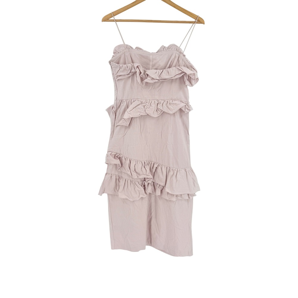 Brock Collection H&M Ruffle Midi Sheath Dress Blush Pink Side Zip Size S Small - Picture 3 of 8